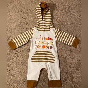 Baby My 1st Thanksgiving Hooded Romper Bodysuit Outfit Size 70 6-12M